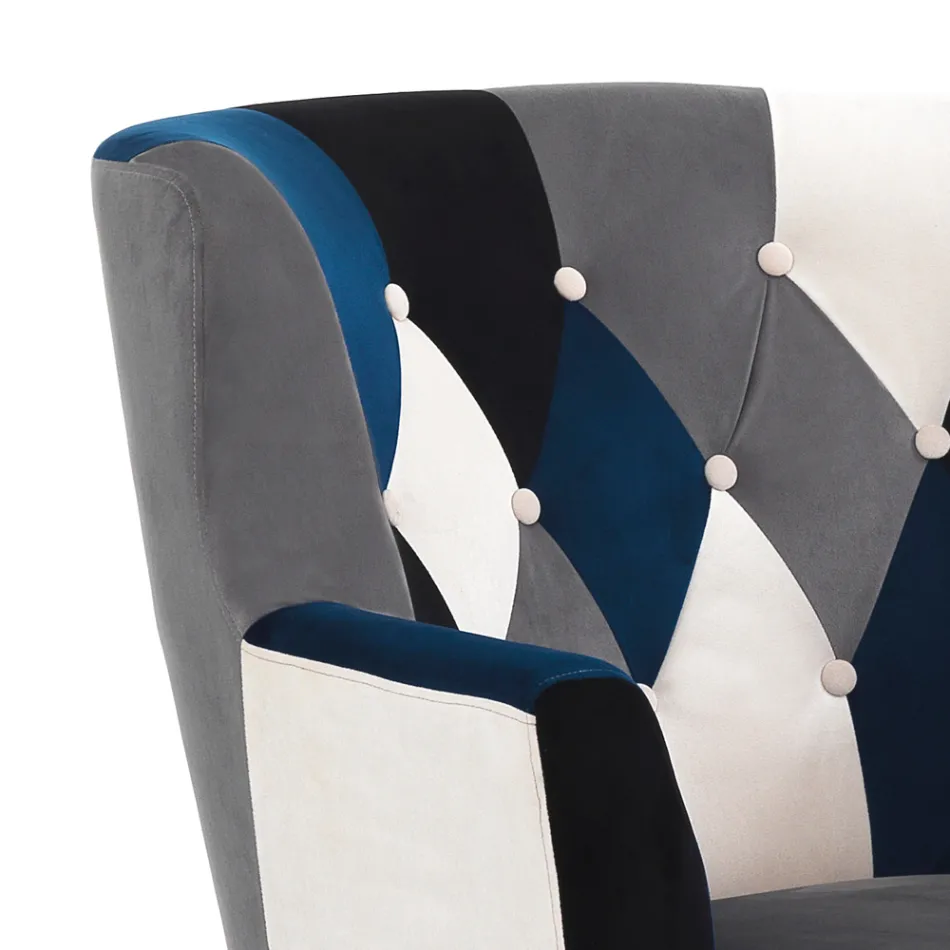 Fåtölj med sittpuff i Patchwork-tyg - Bromo Viadurini