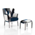 Fåtölj med sittpuff i Patchwork-tyg - Bromo Viadurini