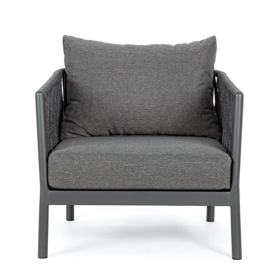 Utomhusfåtölj i aluminium, rep och antracittyg, Homemotion - Shama Viadurini