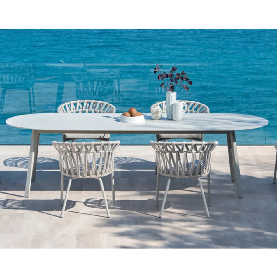 Utomhusfåtölj i rep, tyg och aluminium - Emma Cross från Varaschin Viadurini