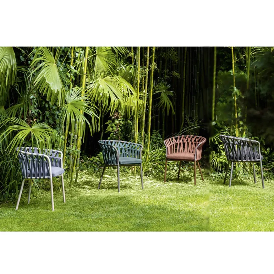 Utomhusfåtölj i rep, tyg och aluminium - Emma Cross från Varaschin Viadurini