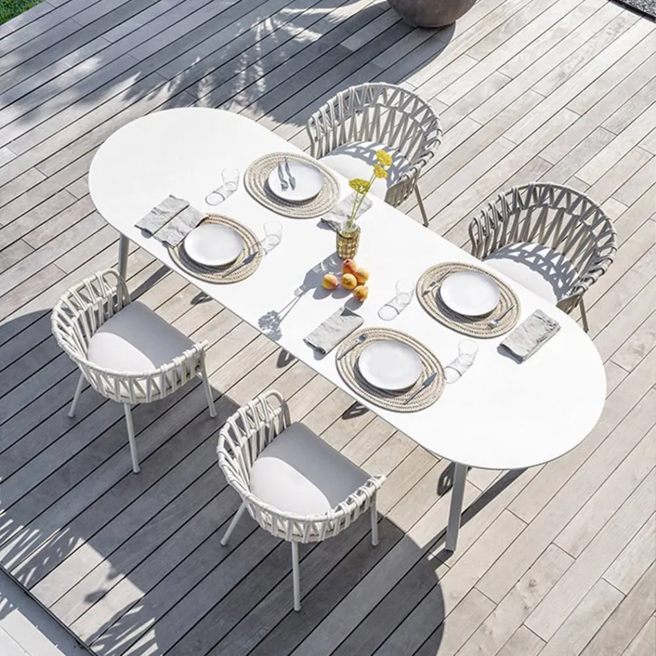 Utomhusfåtölj i rep, tyg och aluminium - Emma Cross från Varaschin Viadurini