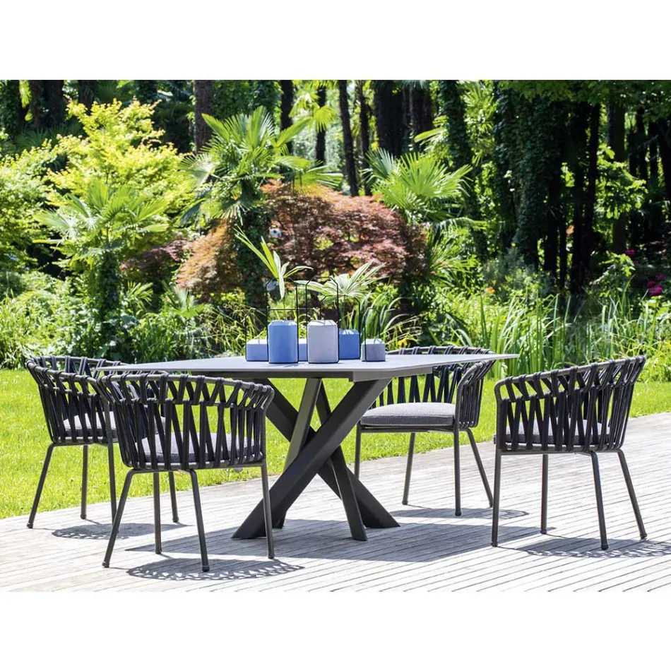 Utomhusfåtölj i rep, tyg och aluminium - Emma Cross från Varaschin Viadurini