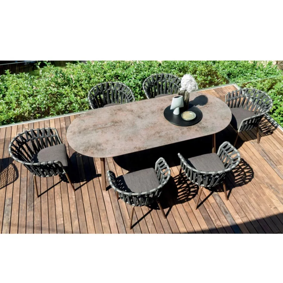 Utomhusfåtölj i rep, tyg och aluminium - Emma Cross från Varaschin Viadurini