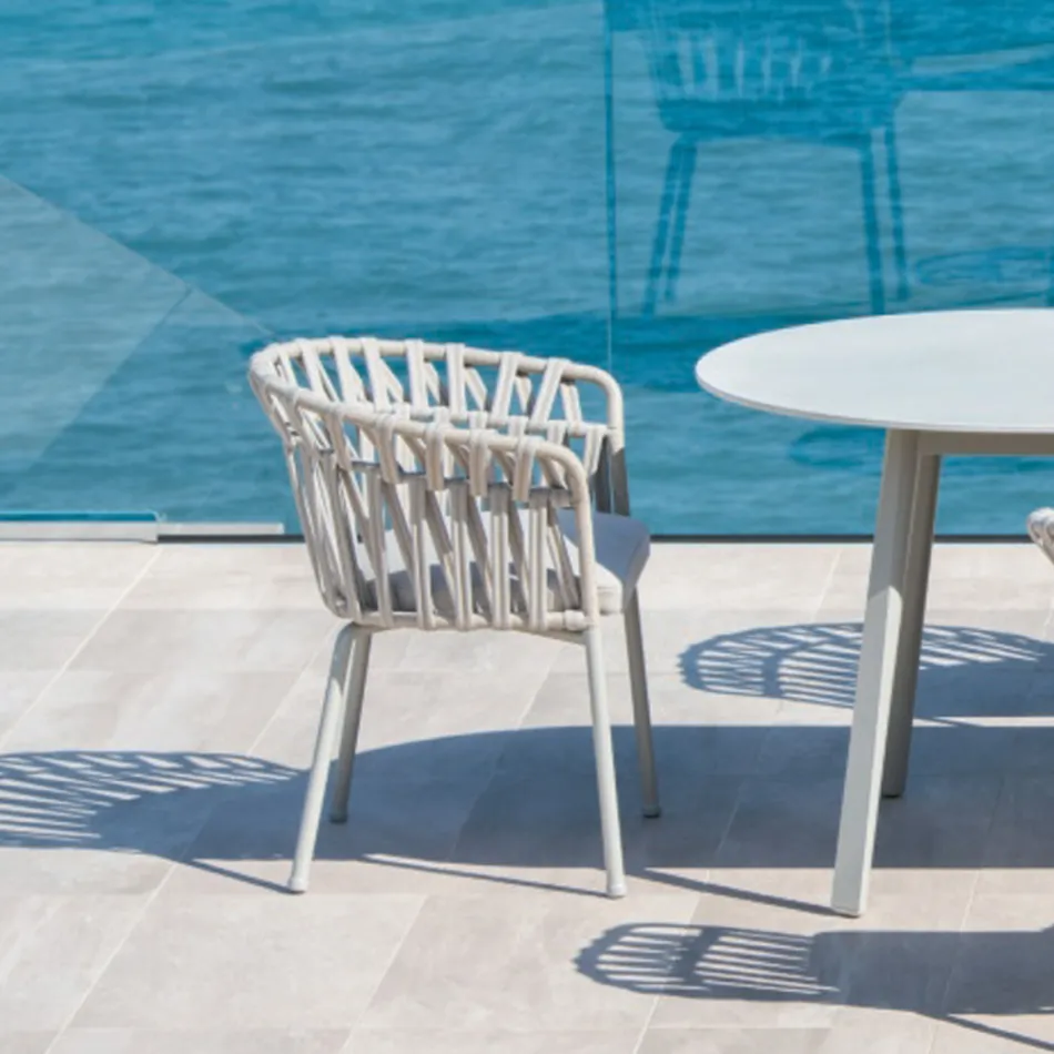 Utomhusfåtölj i rep, tyg och aluminium - Emma Cross från Varaschin Viadurini