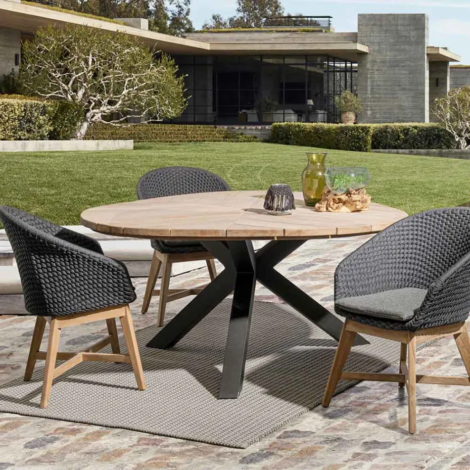 Utomhusfåtölj i trä och rep med kudde, Homemotion, 2 delar - Oskana Viadurini