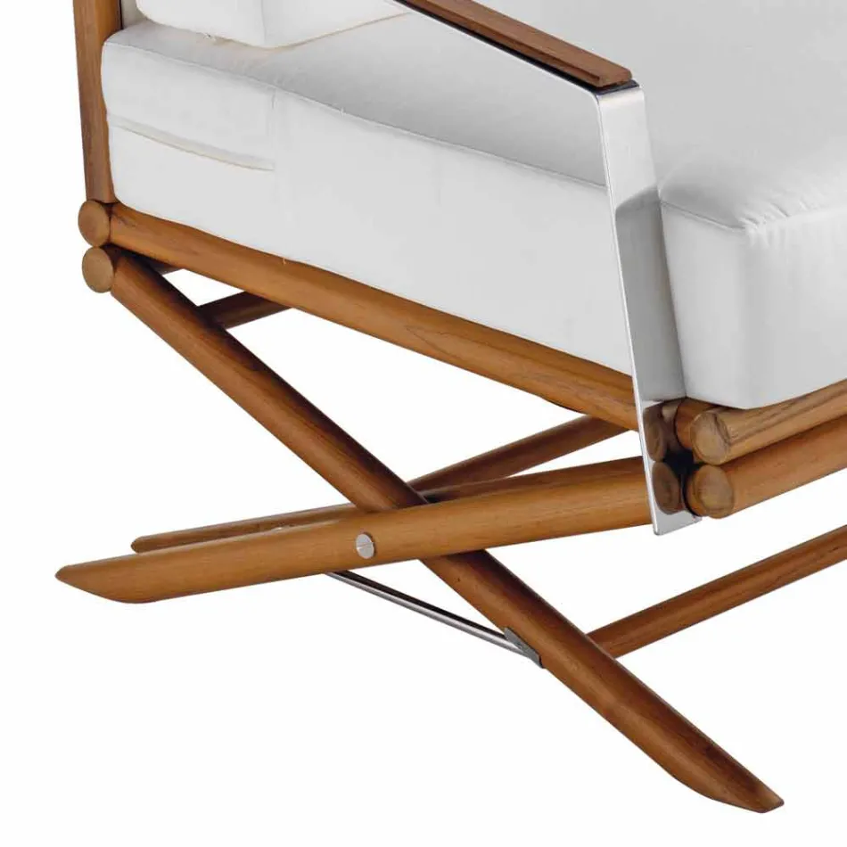 Fåtölj utomhus i naturligt trä eller blank eller matt svart och kudde - Suzana Viadurini