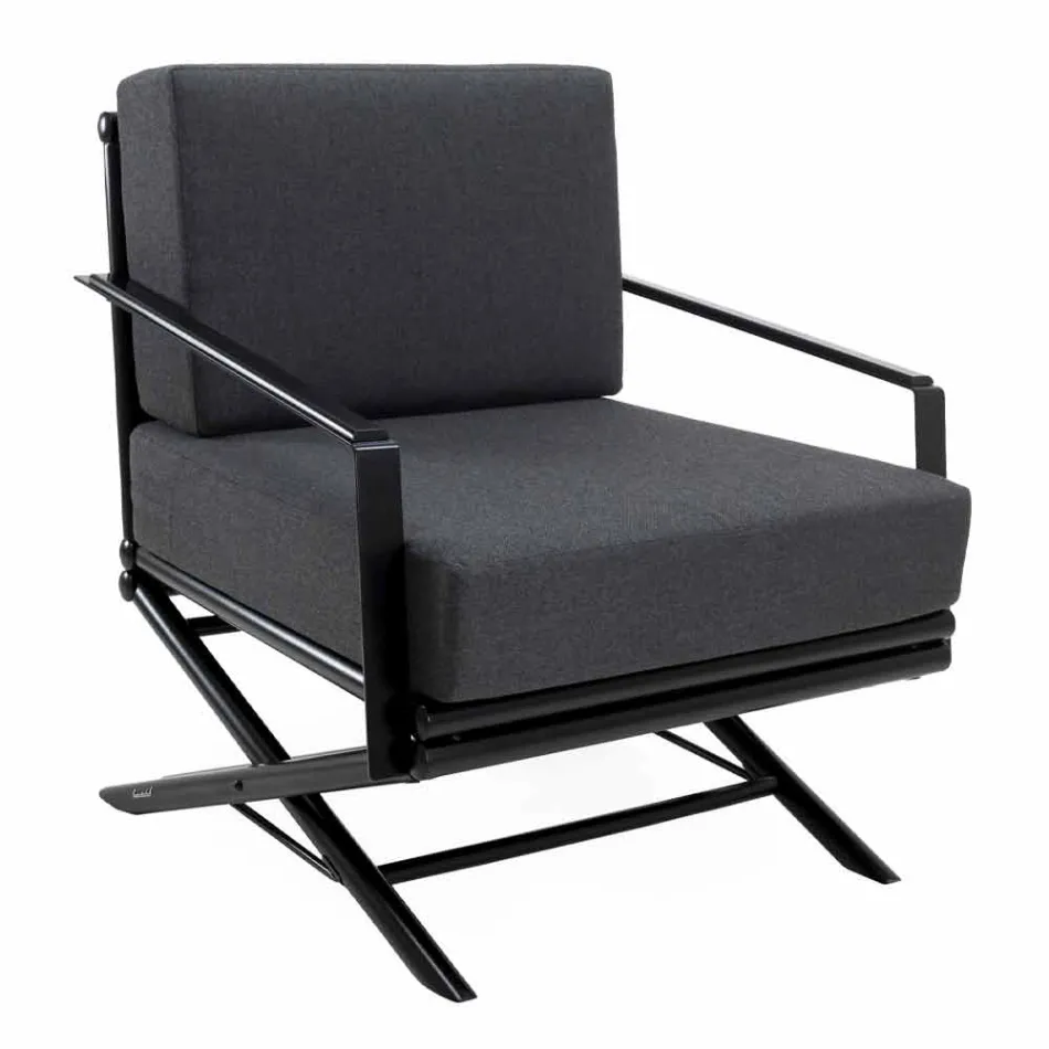 Fåtölj utomhus i naturligt trä eller blank eller matt svart och kudde - Suzana Viadurini