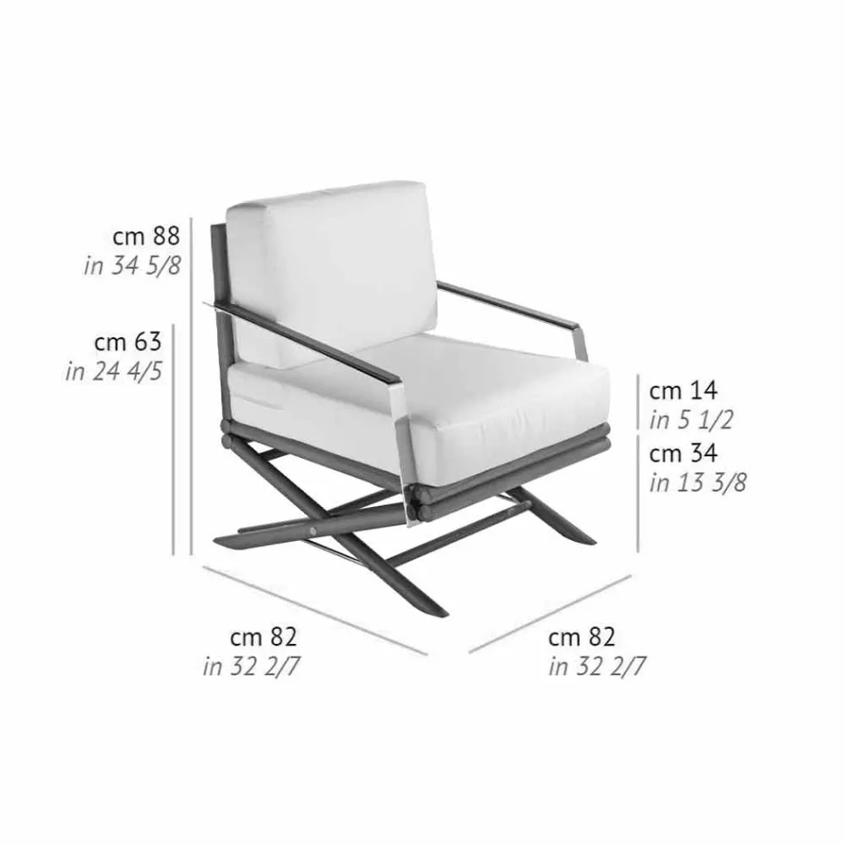Fåtölj utomhus i naturligt trä eller blank eller matt svart och kudde - Suzana Viadurini