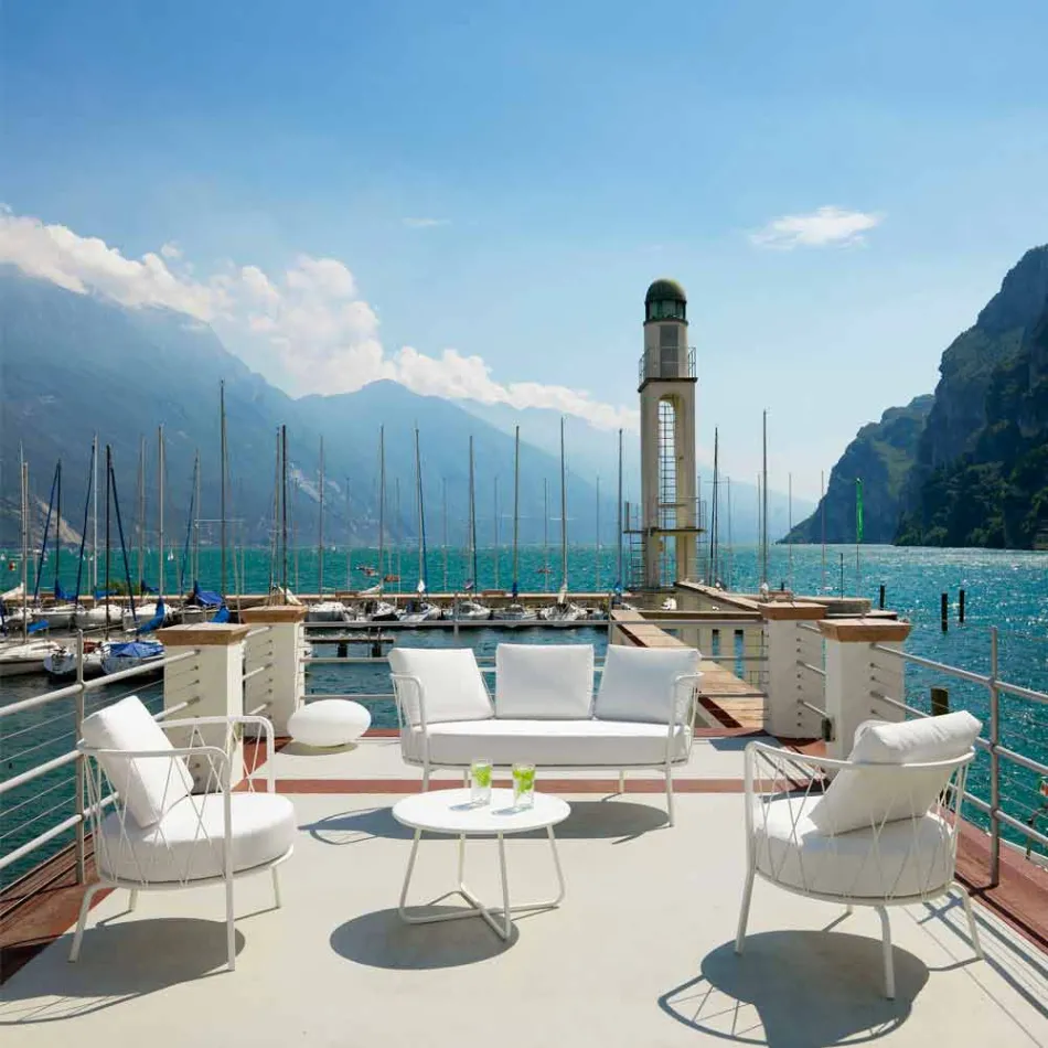 Modern utomhus fåtölj i målad metall och tyg tillverkad i Italien - Olma Viadurini