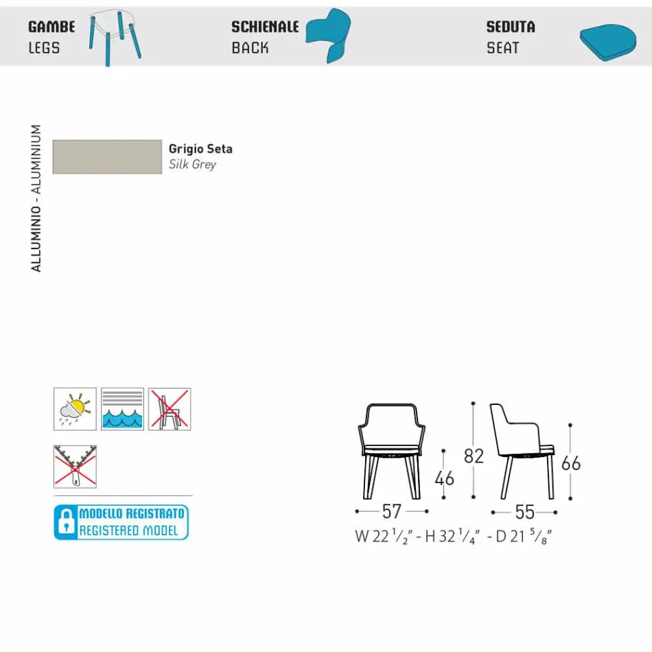 Design Varaschin Emma utomhus fåtölj i aluminium och tyg Viadurini