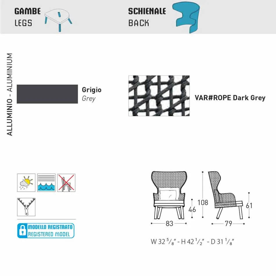 Varaschin Emma stoppad utomhus fåtölj med modern design Viadurini