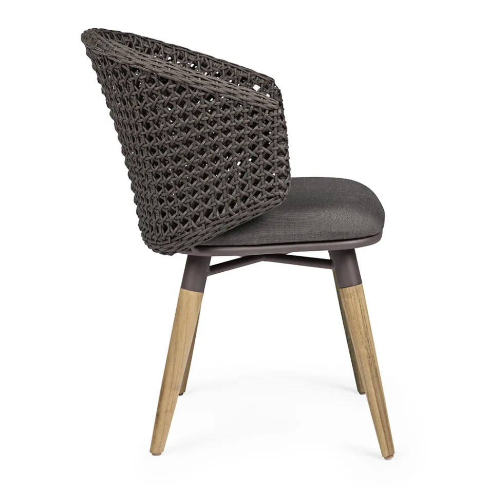 Trädgårdsfåtölj med teakben och tygsits, Homemotion - Chantall Viadurini