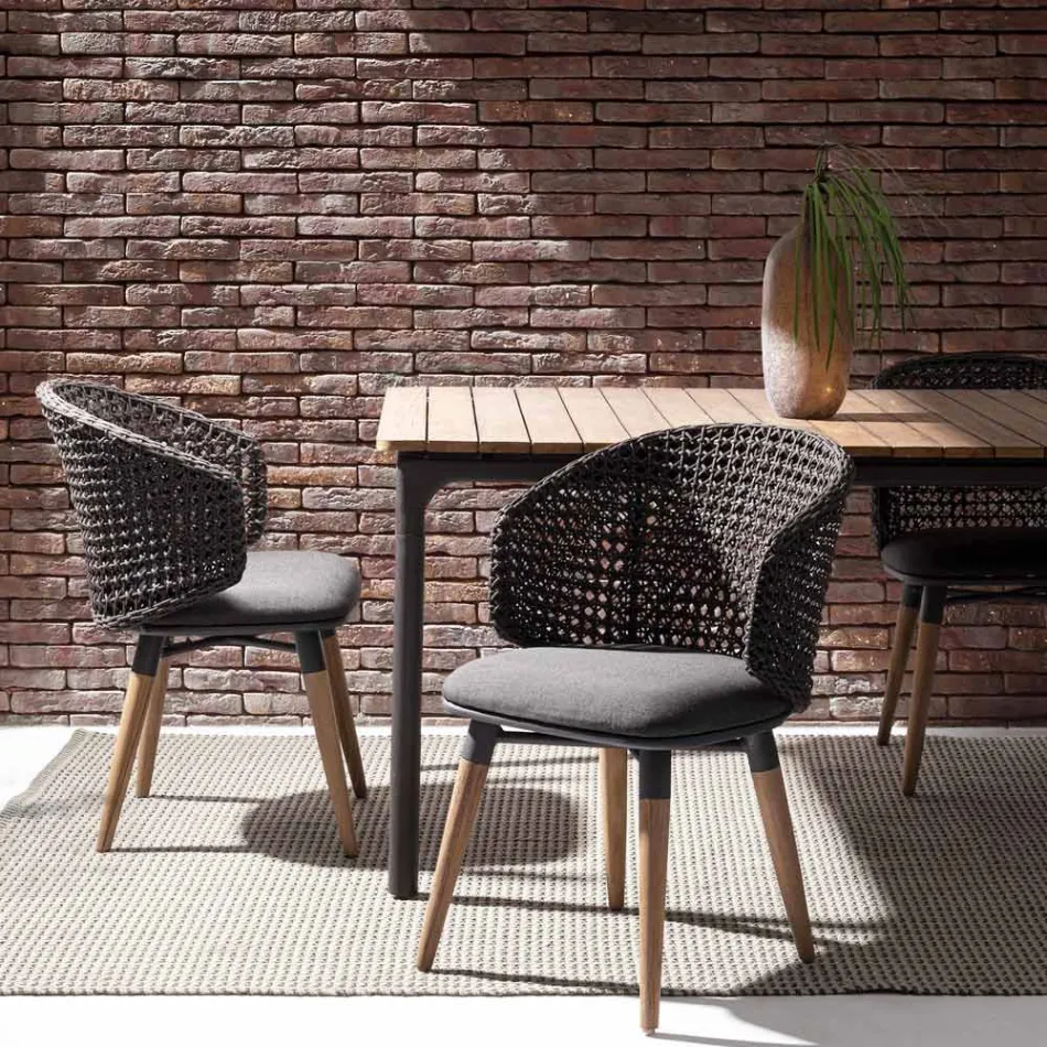 Trädgårdsfåtölj med teakben och tygsits, Homemotion - Chantall Viadurini