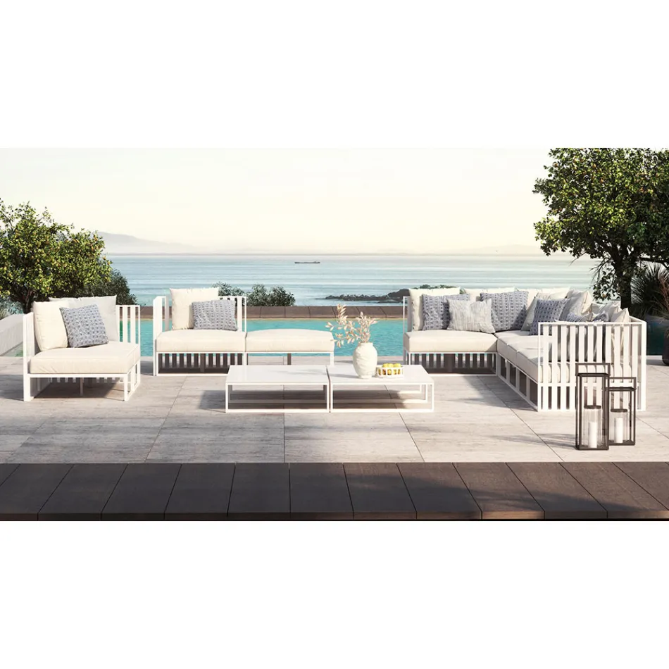 Trädgårdsfåtölj med tygsits och aluminiumstruktur Tillverkad i Italien - Juliediv Viadurini