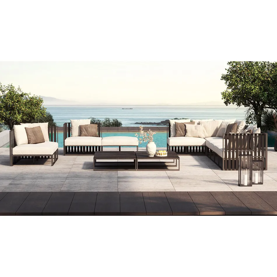 Trädgårdsfåtölj med tygsits och aluminiumstruktur Tillverkad i Italien - Juliediv Viadurini