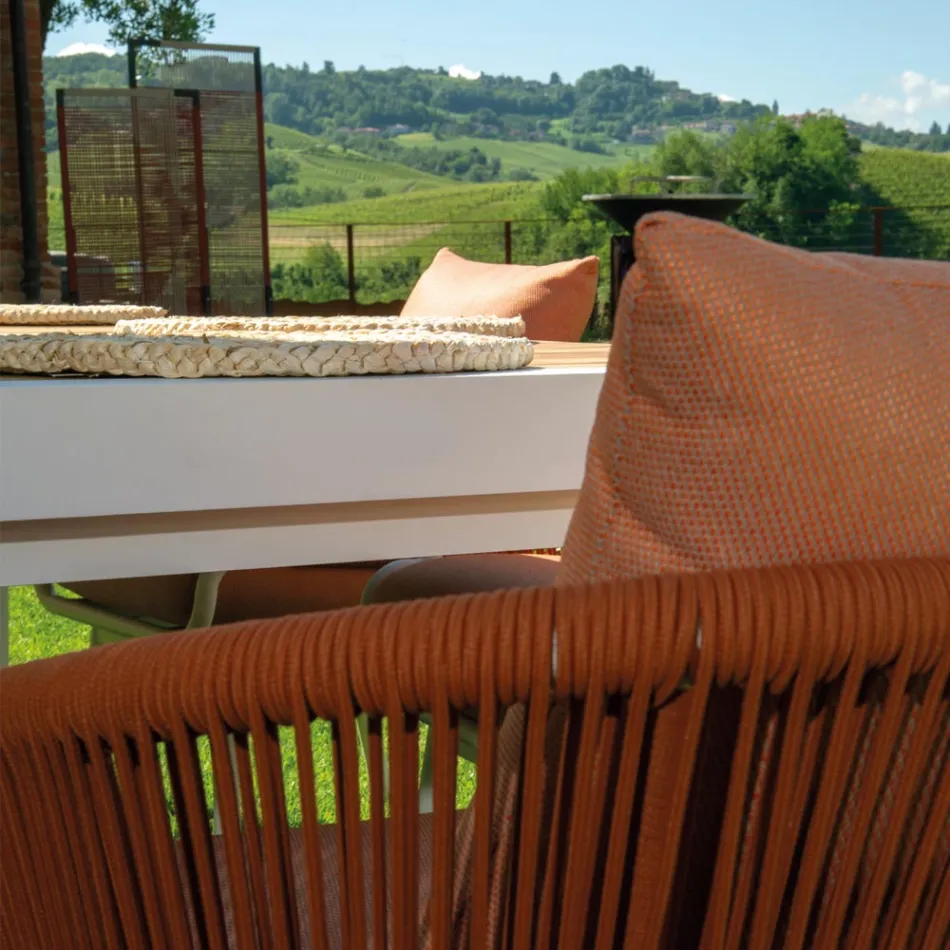 Trädgårdsstol med aluminiumram och rep med dynor - Tält Viadurini