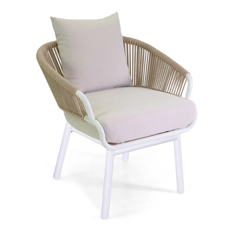 Trädgårdsstol med aluminiumram och rep med dynor - Tält Viadurini