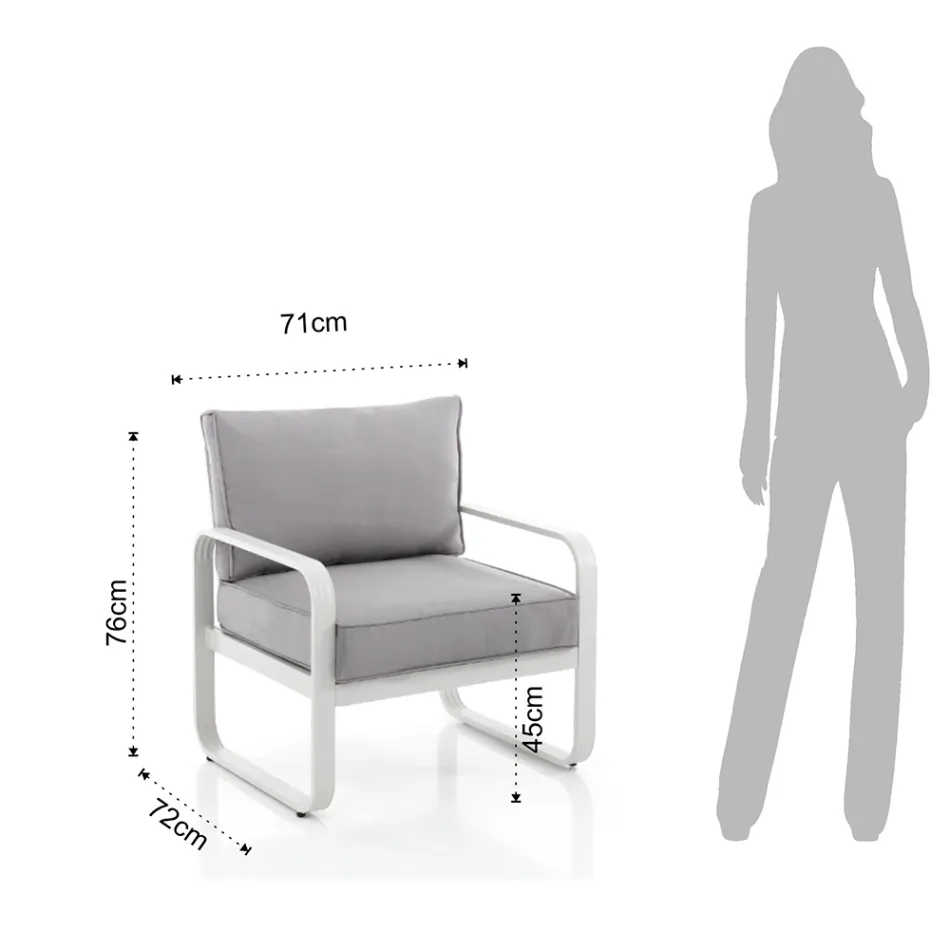 Trädgårdsfåtölj i matt elfenbensvit aluminium och grå kuddar - Avoir Viadurini