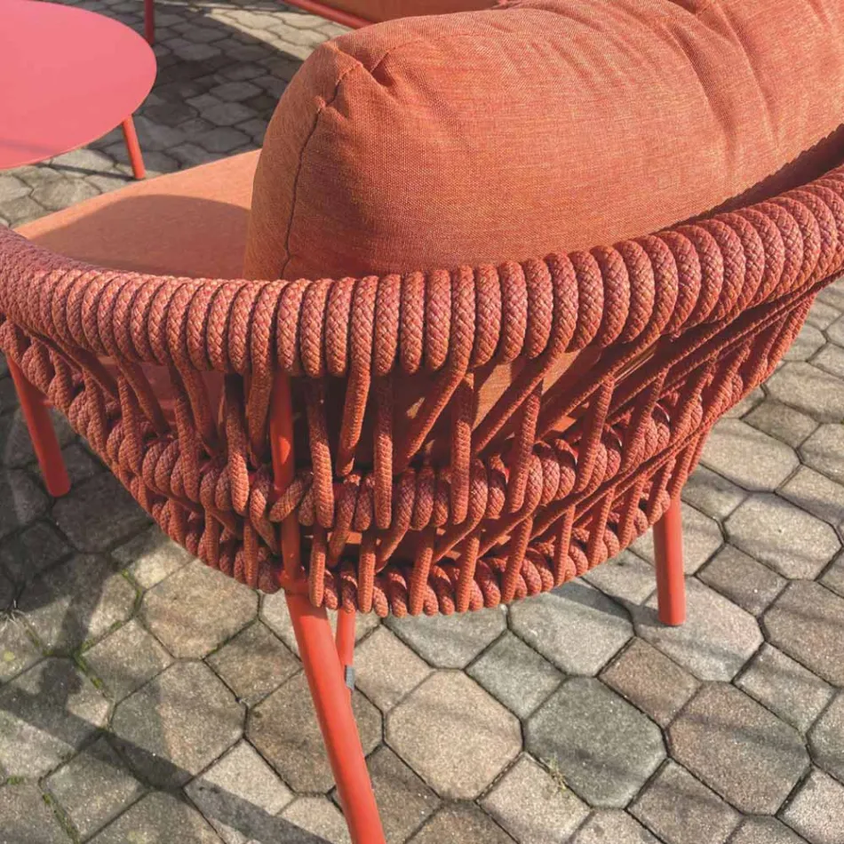 Trädgårdsstol i aluminium, rep och Marsala eller vitt tyg - Brise Viadurini