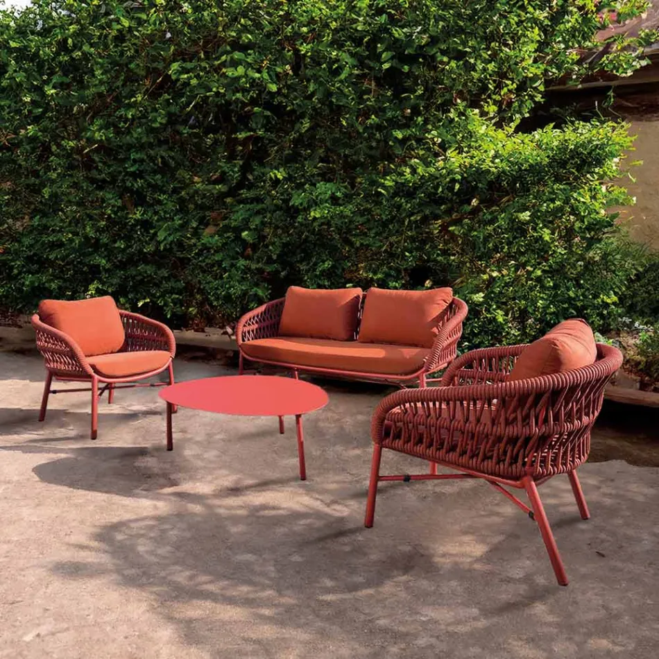 Trädgårdsstol i aluminium, rep och Marsala eller vitt tyg - Brise Viadurini