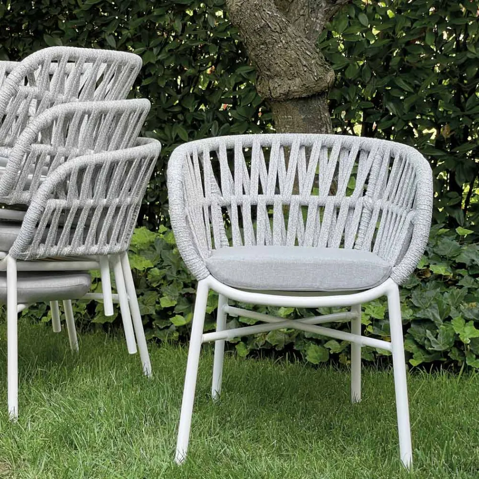 Trädgårdsstol i aluminium, rep och Marsala eller vitt tyg - Brise Viadurini