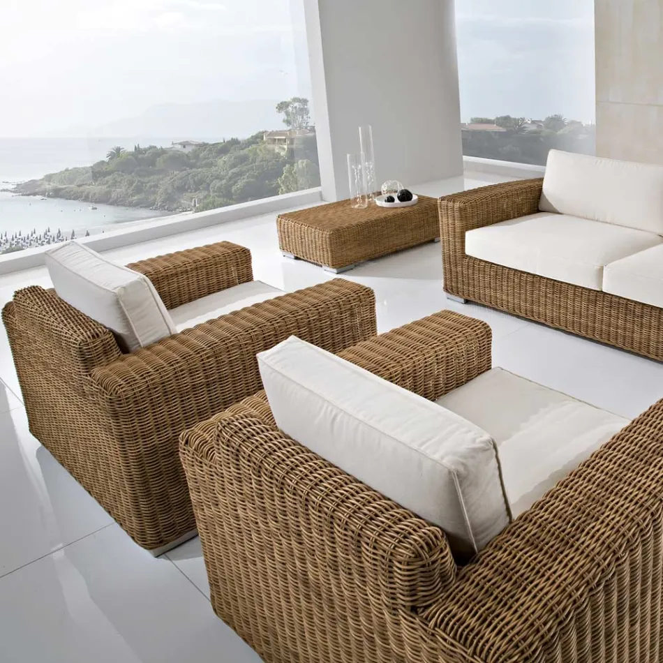 Trädgårdsfåtölj i handvävd polyrotting - Yoko Viadurini