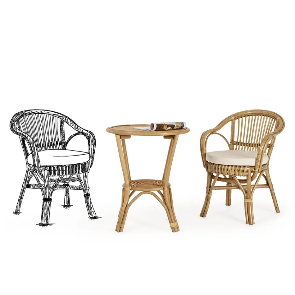 Trädgårdsfåtölj i naturlig rottingdesign för utomhusbruk - Sporalizia Viadurini