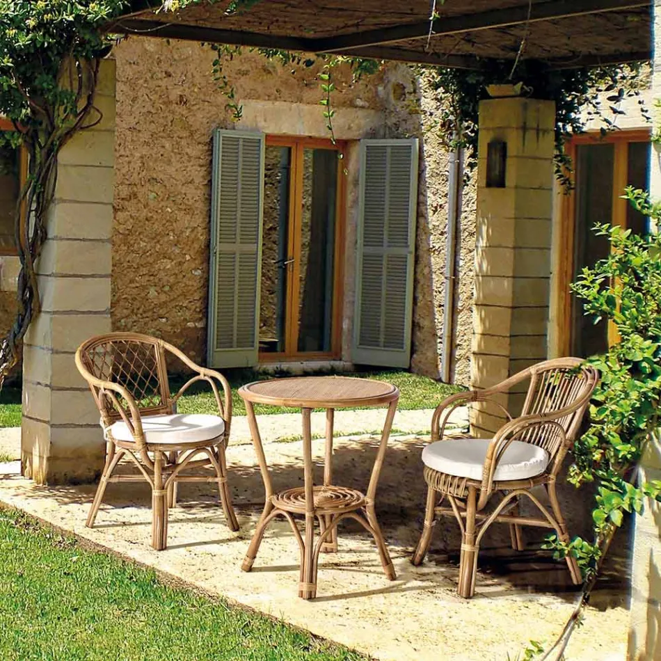 Trädgårdsfåtölj i naturlig rottingdesign för utomhusbruk - Sporalizia Viadurini