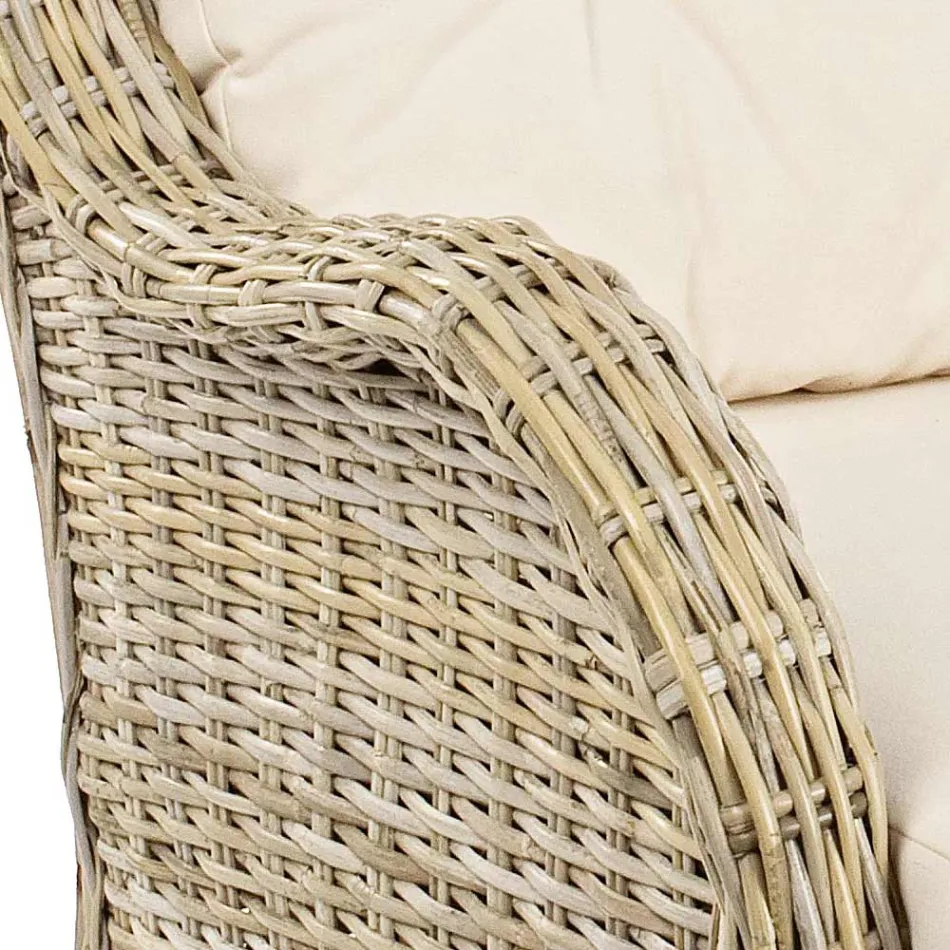 Trädgårdsfåtölj i naturrotting för utomhusbruk med kuddar - Supreme Viadurini