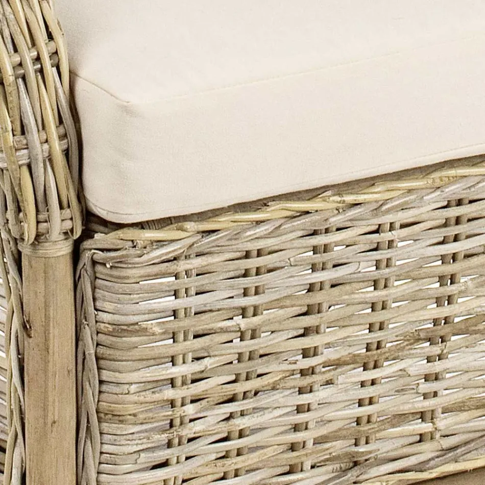 Trädgårdsfåtölj i naturrotting för utomhusbruk med kuddar - Supreme Viadurini