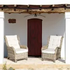 Trädgårdsfåtölj i naturrotting för utomhusbruk med kuddar - Supreme Viadurini