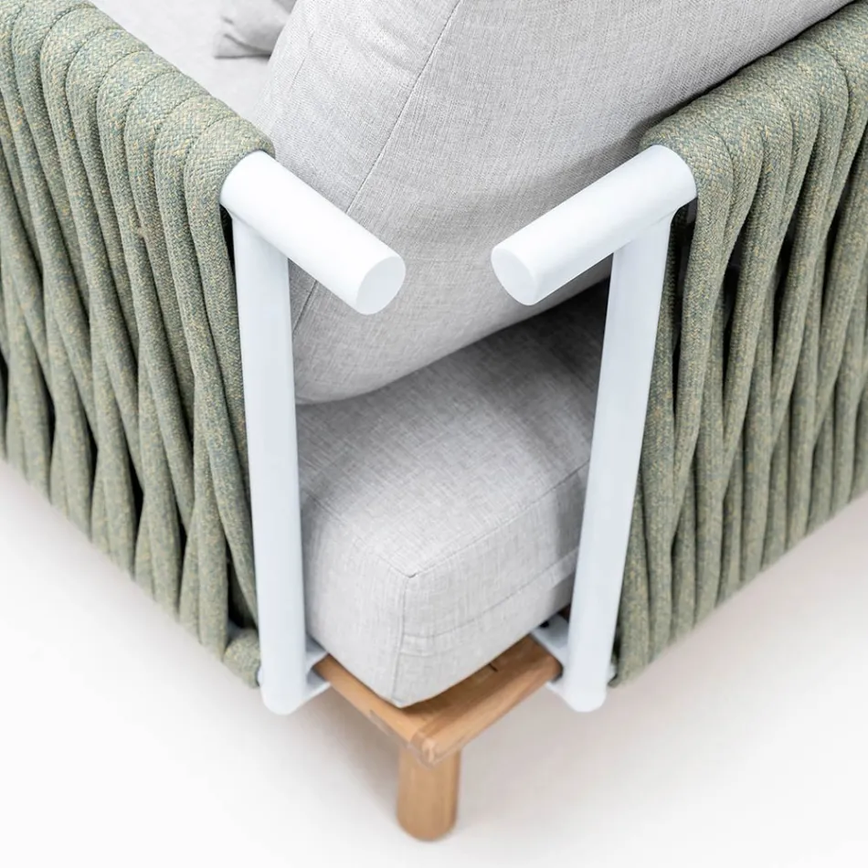 Trädgårdsfåtölj i teak, repvävning och kuddar - Bellatrix Viadurini