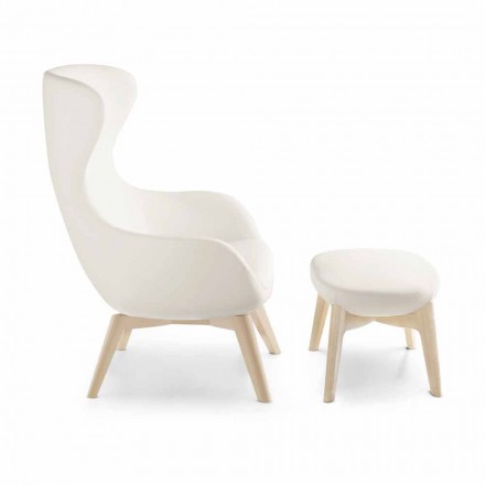 Vardagsrumsfåtölj med fotstöd i läder och trä Tillverkad i Italien - fjäril Viadurini