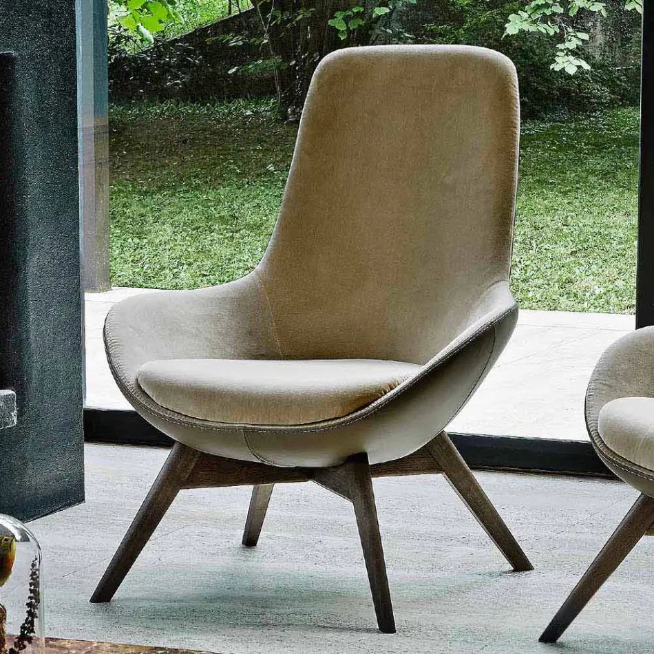 Vardagsrumsfåtölj i läder och tyg med träbotten tillverkad i Italien - Ama Viadurini