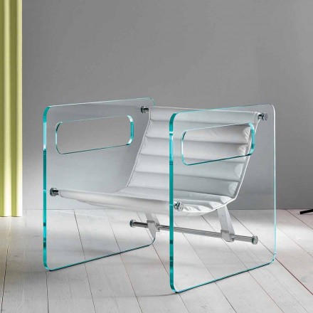 Vardagsrumsfåtölj i glas och sittplats i vitt läder modern design - Tecna Viadurini