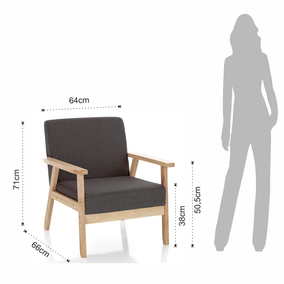 Vardagsrumsfåtölj i massiv furu och mörkgrå tyg - Basilicata Viadurini