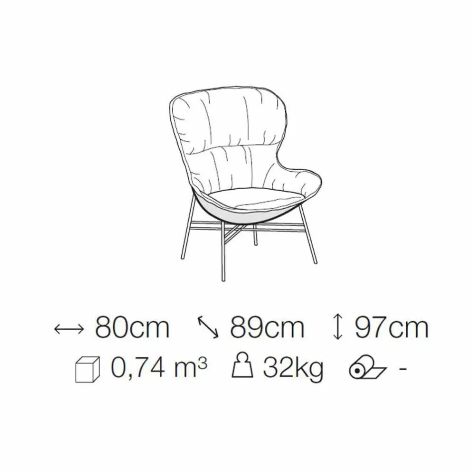 Vardagsrumsfåtölj i läder och tyg med förkromad bas tillverkad i Italien - Litchi Viadurini