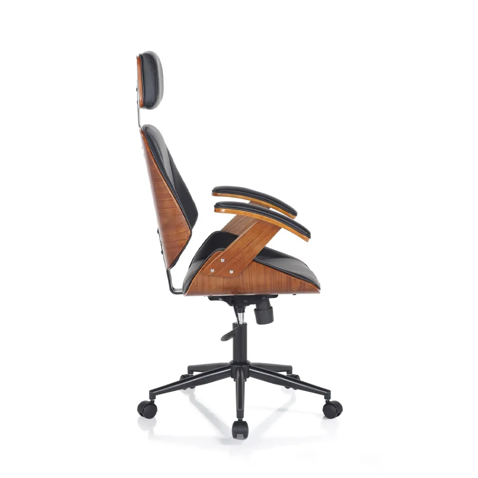 Kontorsfåtölj i trä, syntetiskt läder och metall - Alaccia Viadurini