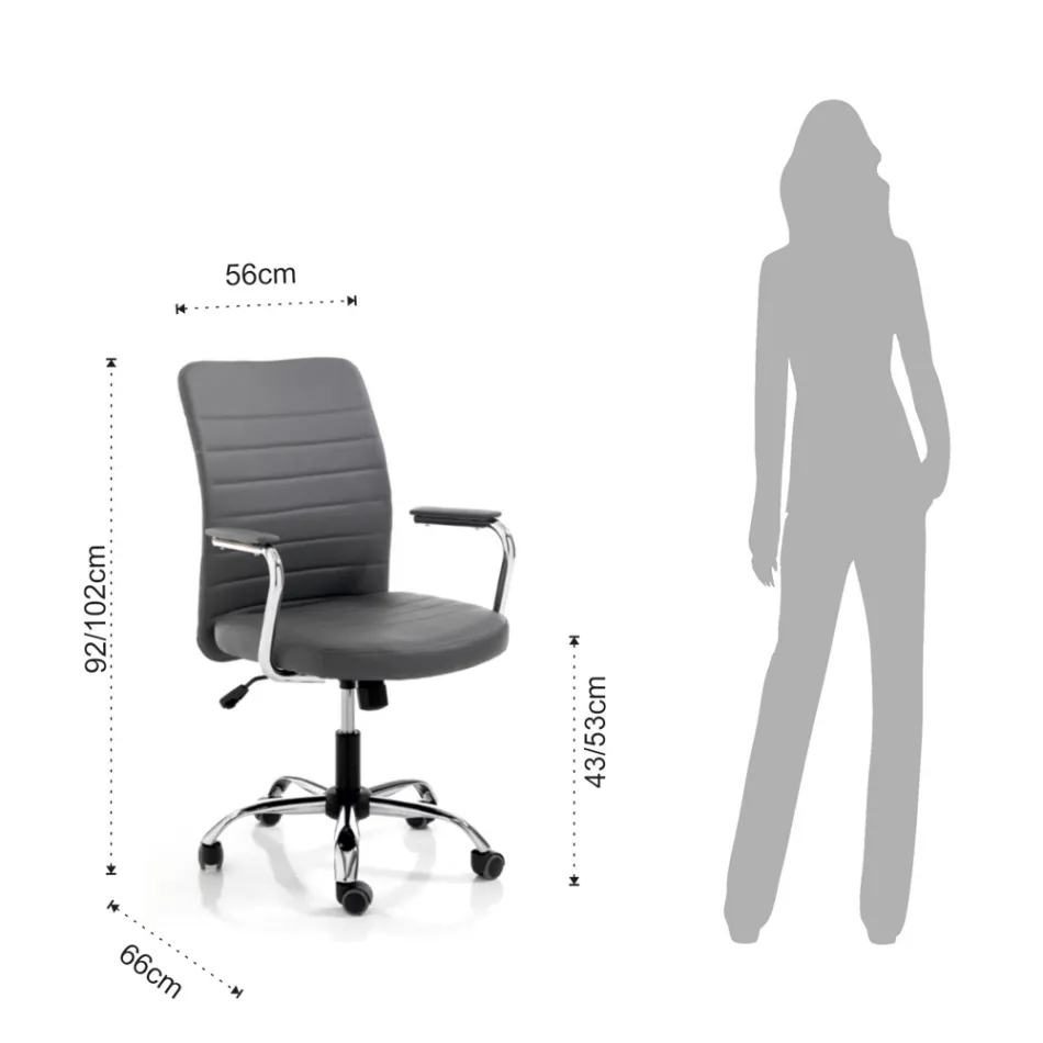 Kontorsfåtölj i läder och justerbar gaslyft - Radon Viadurini