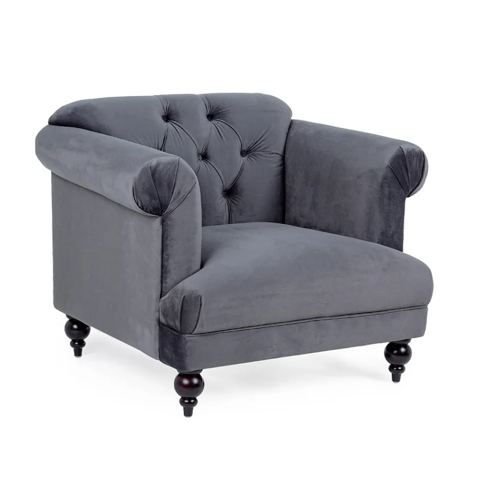 Klassisk designfåtölj i trä och grå eller rosa sammetseffekt - Sanny Viadurini