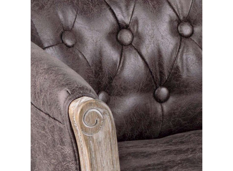 Klassisk designfåtölj i trä och sits med ekolädereffekt - Katen Viadurini