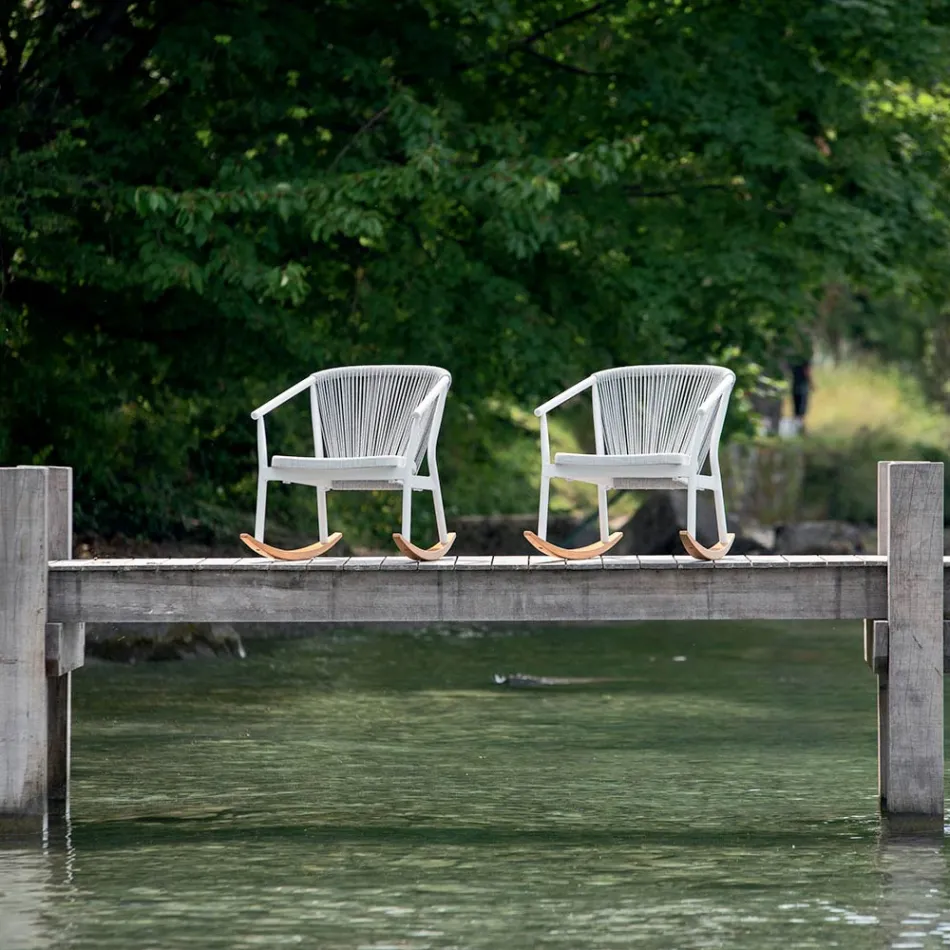 Garden Rocking Armchair i massivt trä och tyg - Smart av Varaschin Viadurini