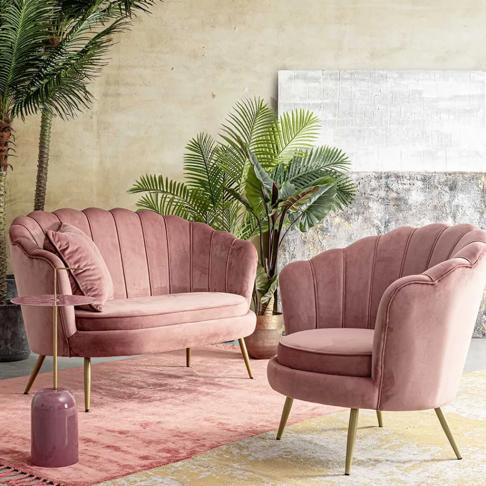 Elegant stoppad vardagsrumsfåtölj Sammetseffekt 3 ytbehandlingar - Geppy Viadurini