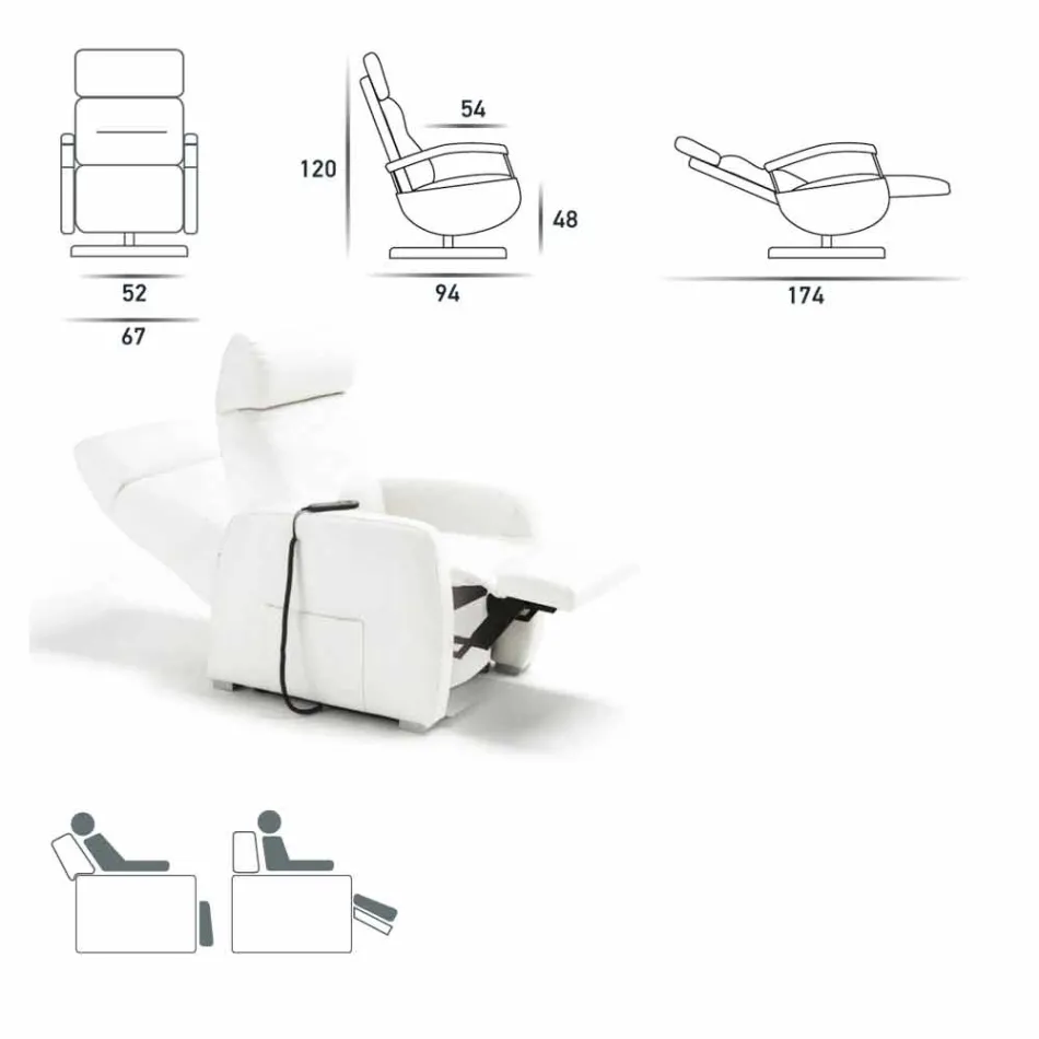 Dubbelmotor svängbar fåtölj Cassia, modern design tillverkad i Italien Viadurini