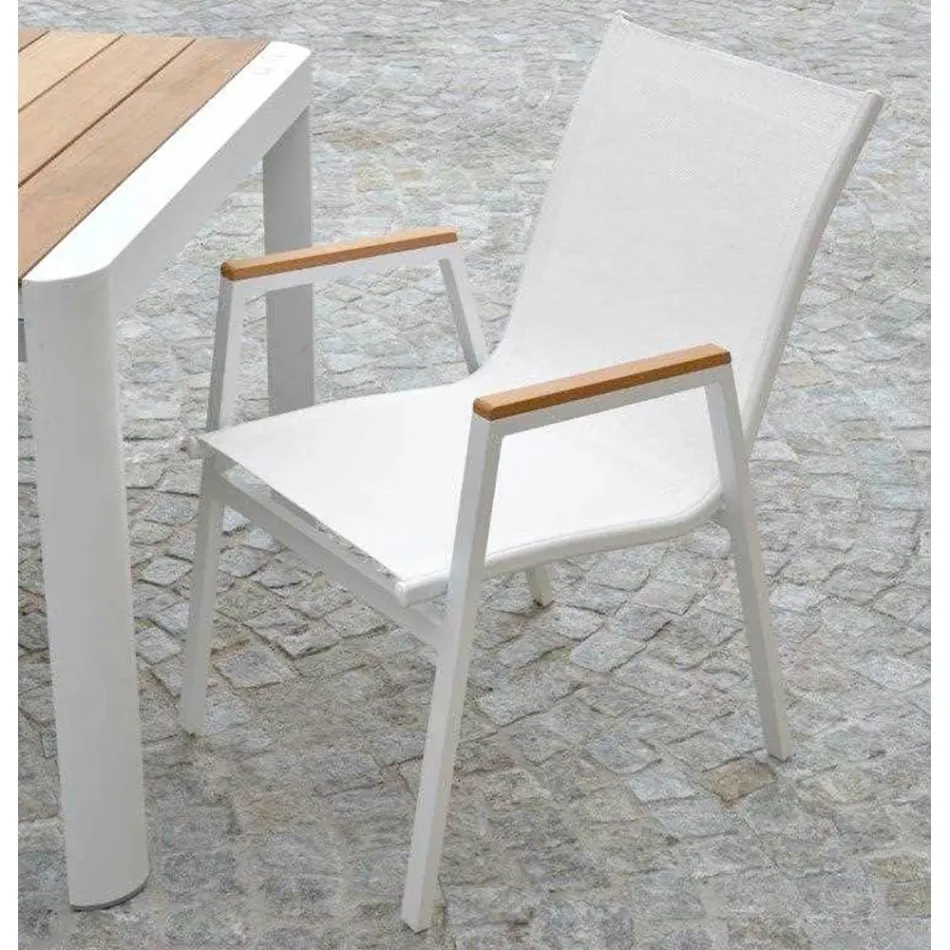 Fåtölj i aluminium och textilene med armstöd i polywood - Diary Viadurini