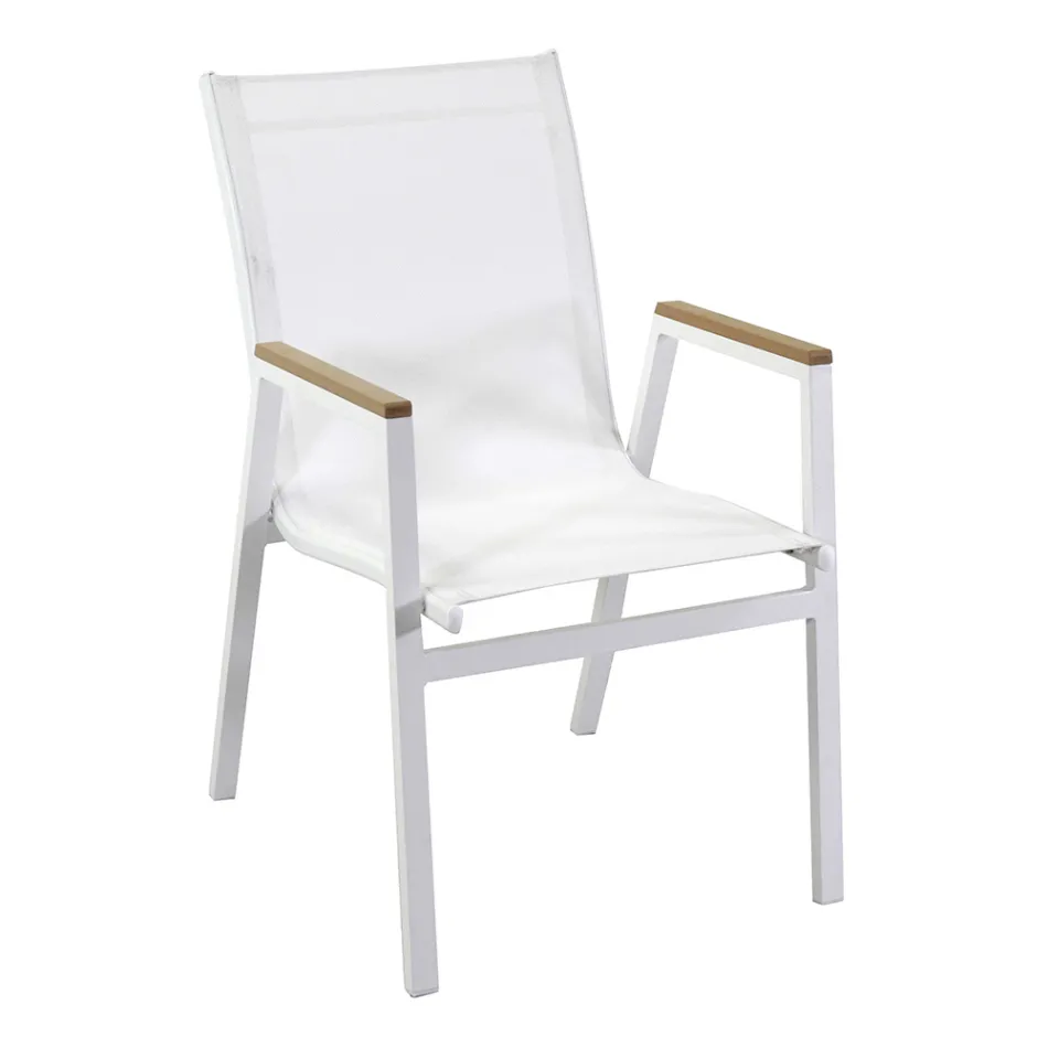 Fåtölj i aluminium och textilene med armstöd i polywood - Diary Viadurini