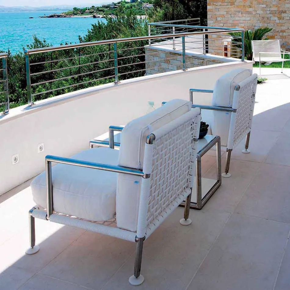 Modern fåtölj i stål och svart eller vit PVC för utomhusbruk - Ontario2 Viadurini