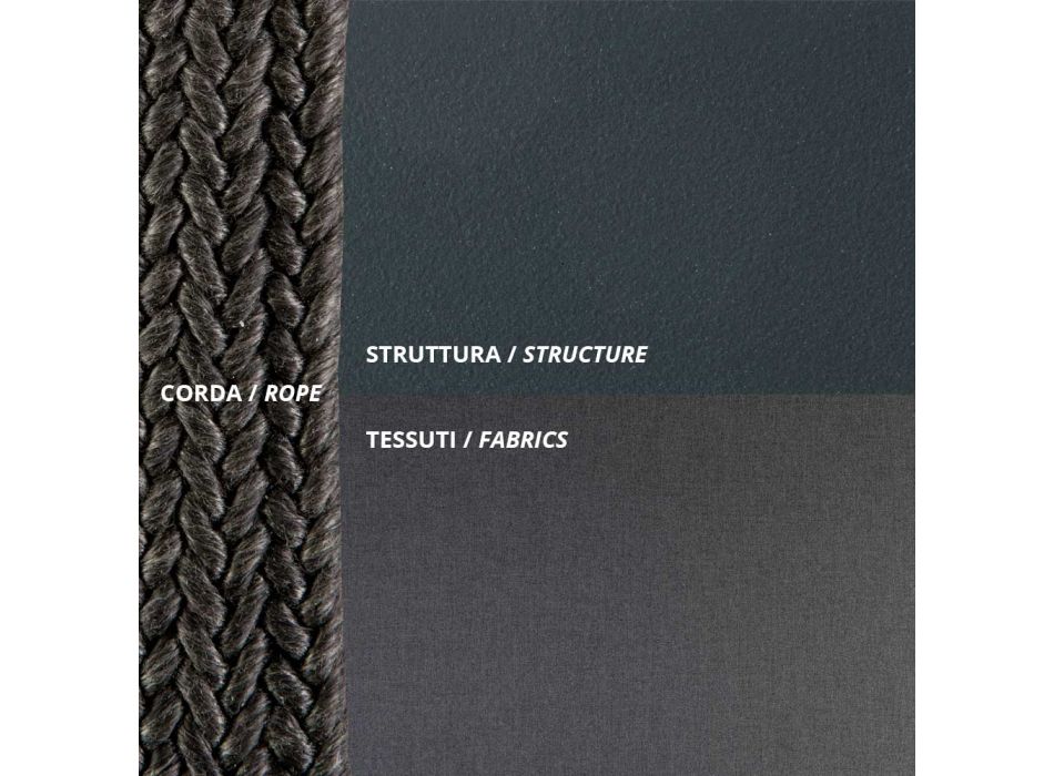 Utomhusfåtölj i galvaniserat stål och rep med kuddar tillverkad i Italien - Helga Viadurini