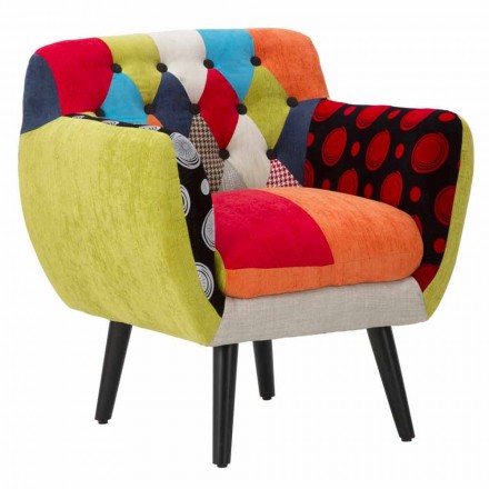 Modern design färgad lappstolsfåtölj i tyg och trä - Koria Viadurini